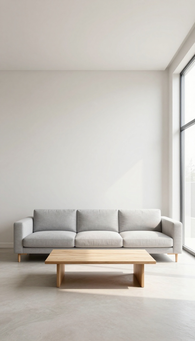 Modern Bloxburg living room with negative space, minimalist decor, and an empty wall