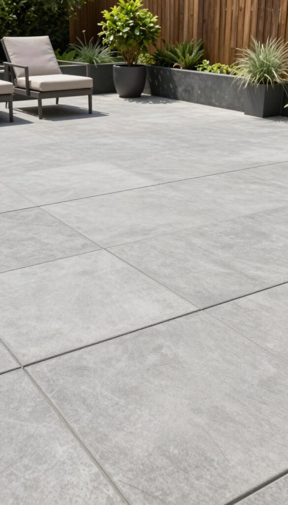Large-format pavers create a sleek, seamless patio with minimal grout lines, giving a high-end, modern look.
