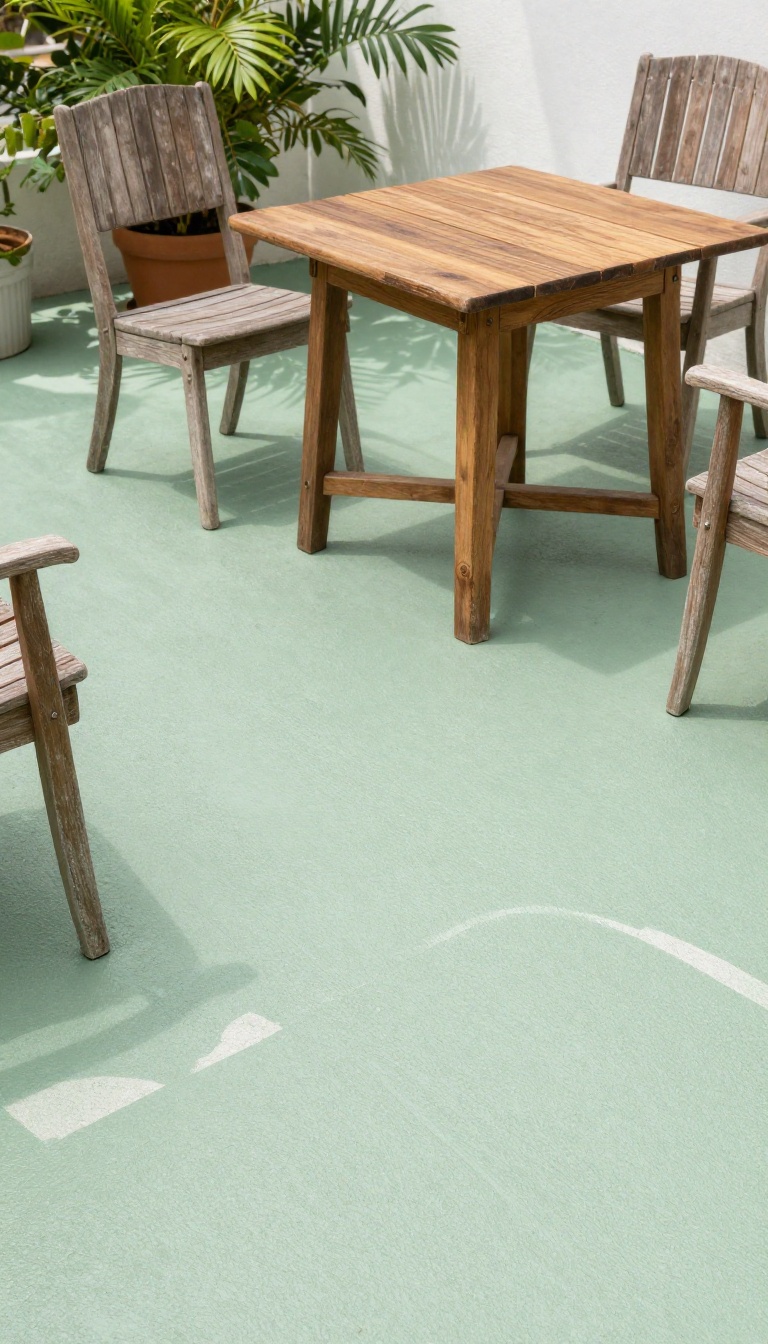 A fresh coat of paint and stain transforming a concrete patio floor and wooden furniture